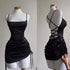 Women’s Sleeveless Backless Satin Bodycon Mini Dress for Summer Party Clubwear with Lace-Up Design and Hollow Out Details